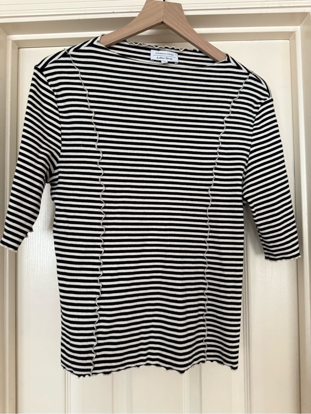 & Other Stories Black and White Striped Ribbed Top